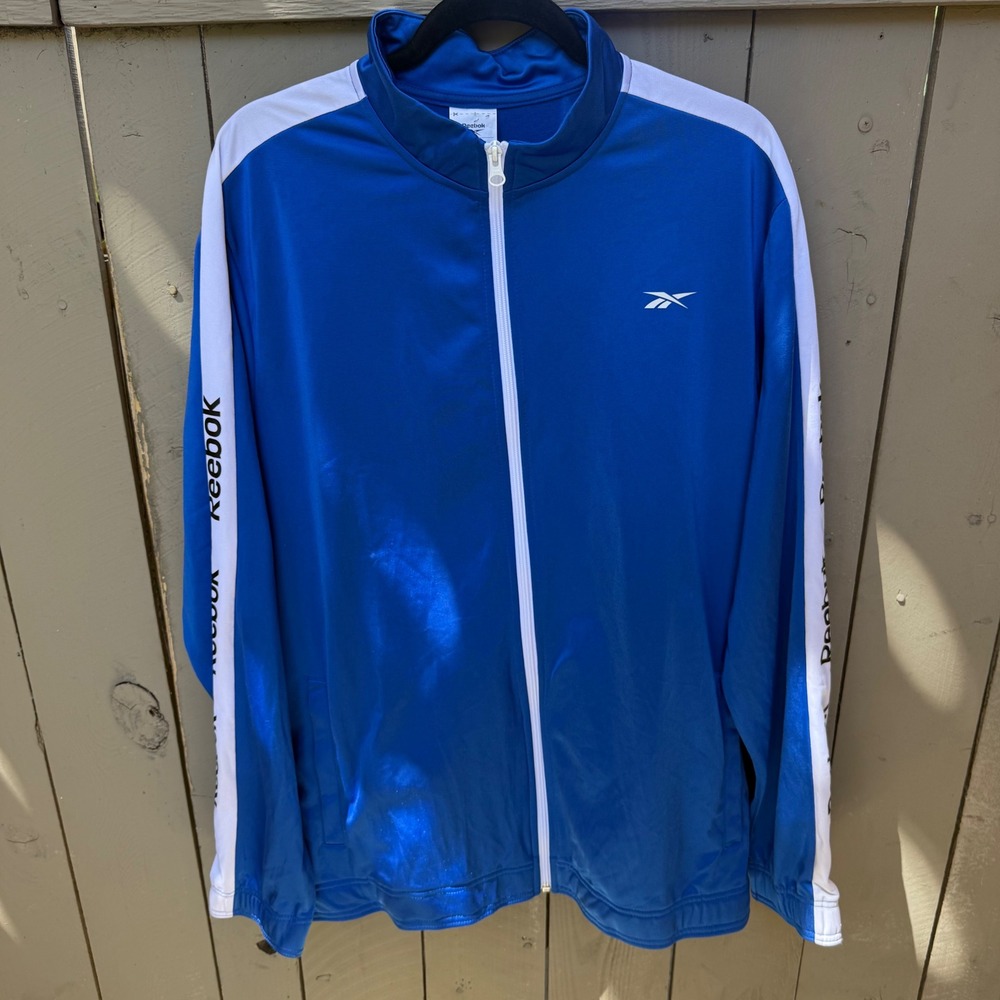 Reebok Mens Blue White Full Zip Track Jacket XL NWT Logo Taping Athletic Vtg